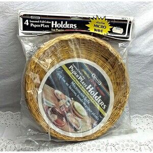 Nevco Bamboo Microwave Safe Plate Holders 4-Pack Wicker Yellow Vintage 675-4